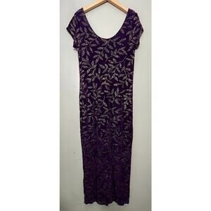 Von Bramlett Y2K Maxi Dress Size 14 Slinky Dark Purple Gold Sparkle Whimsigoth